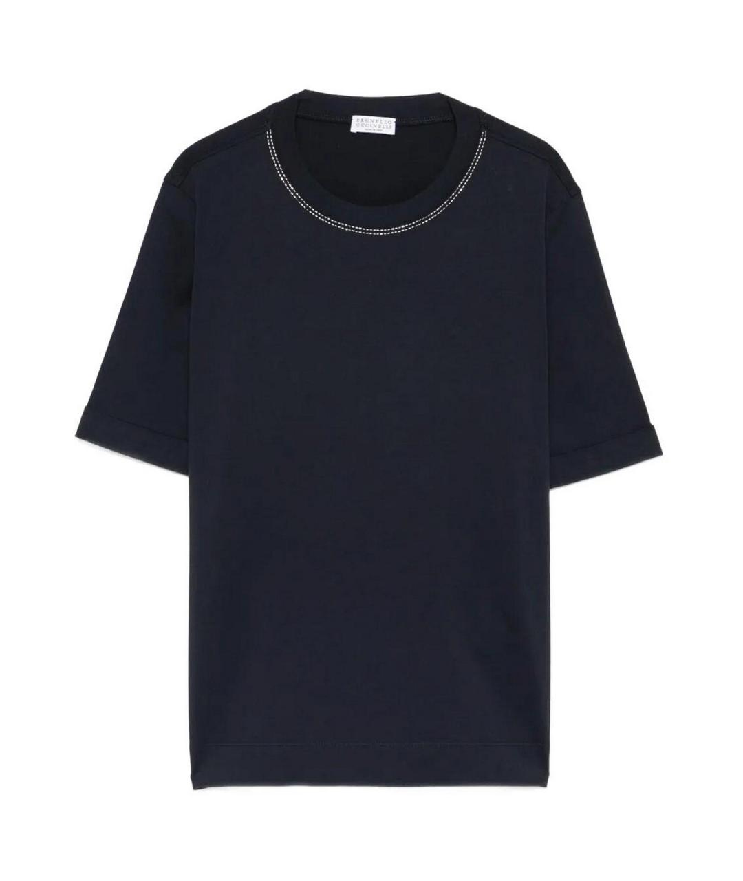 BRUNELLO CUCINELLI Темно-синяя хлопковая футболка, фото 1