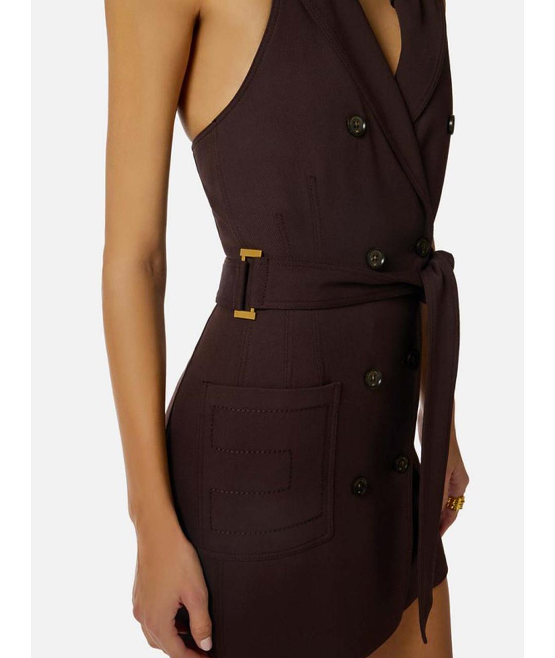 ELISABETTA FRANCHI Коричневое вискозное повседневное платье, фото 5