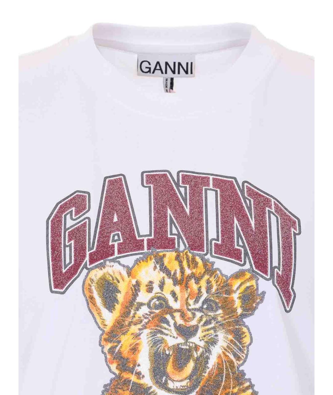 GANNI Белая хлопковая футболка, фото 4
