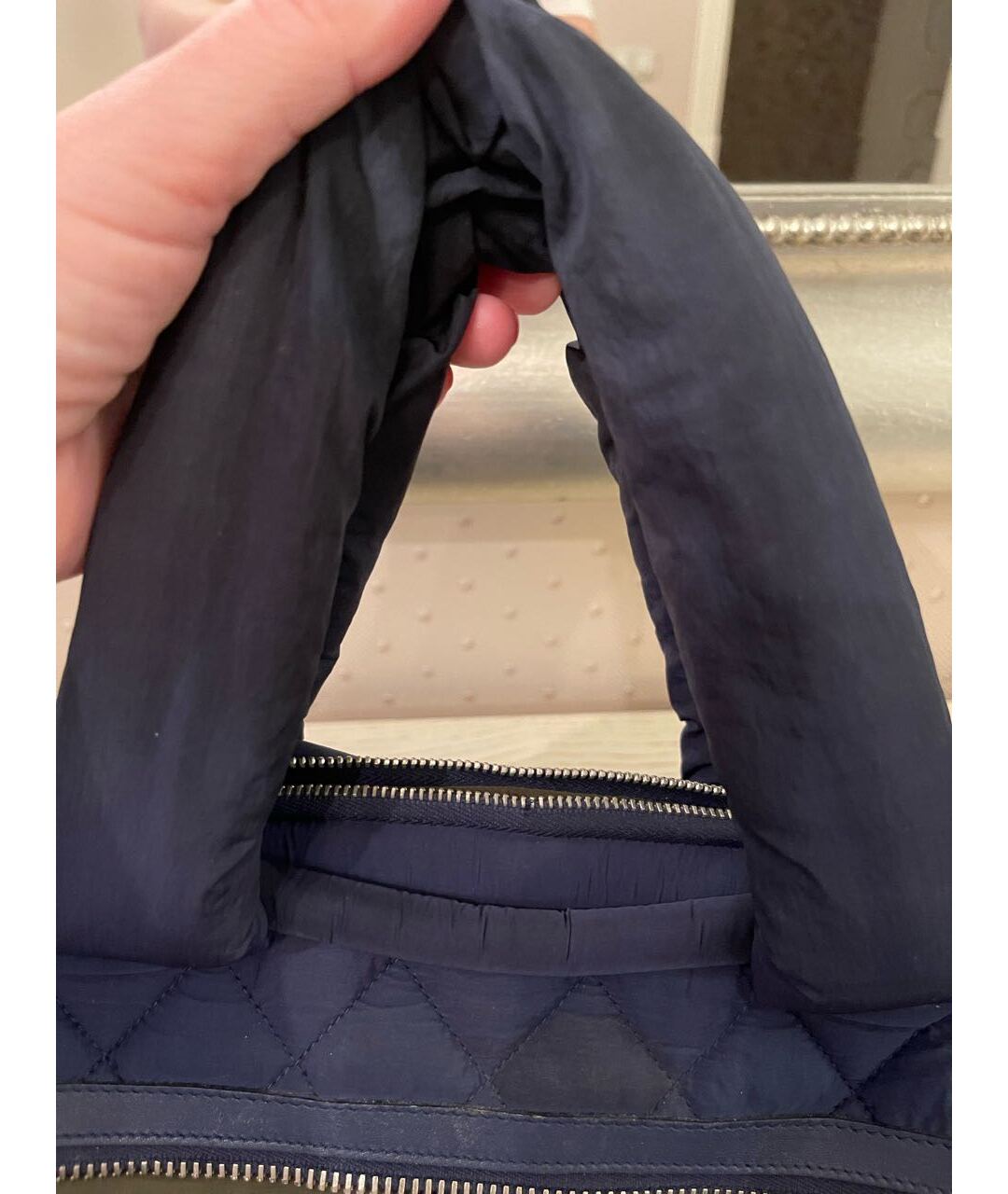 CHANEL PRE-OWNED Синяя тканевая сумка с короткими ручками, фото 6