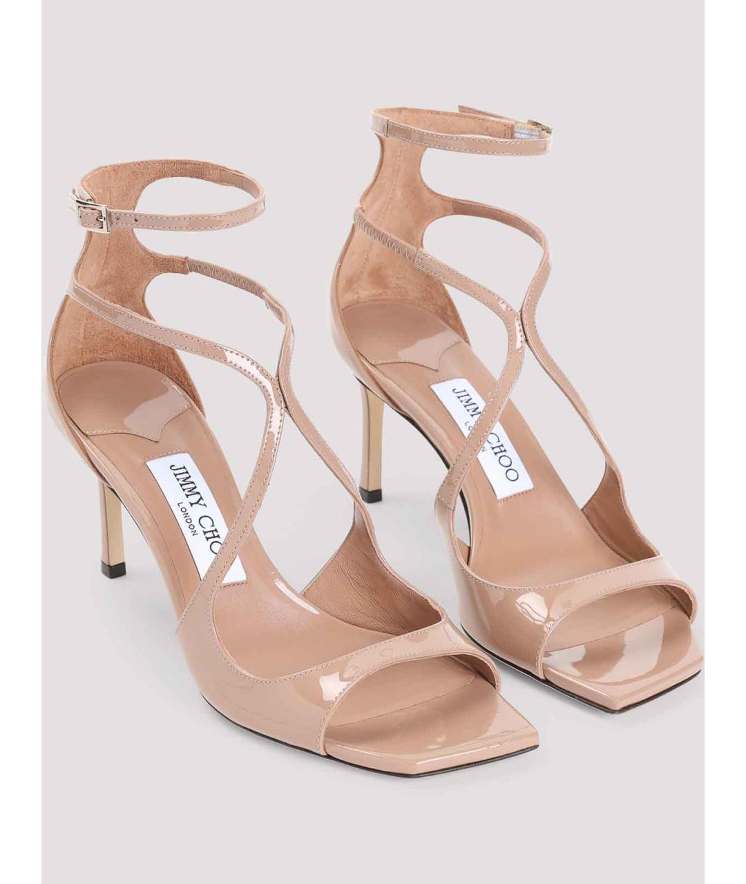 JIMMY CHOO Бежевые босоножки из лакированной кожи, фото 3