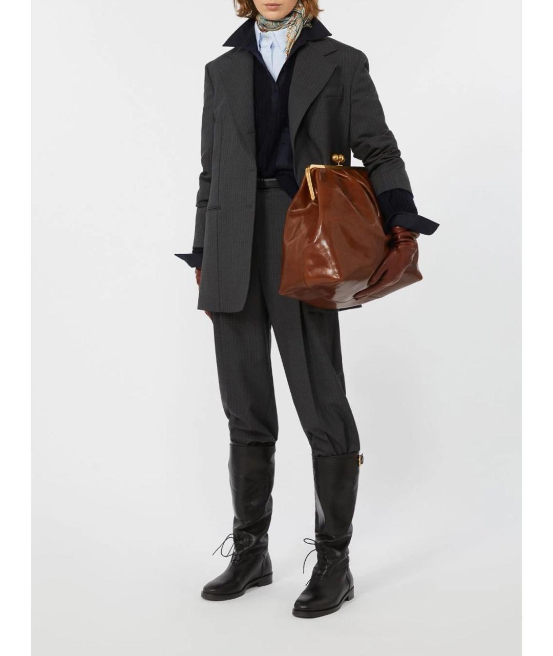 WEEKEND MAX MARA Серые кожаные брюки широкие, фото 2