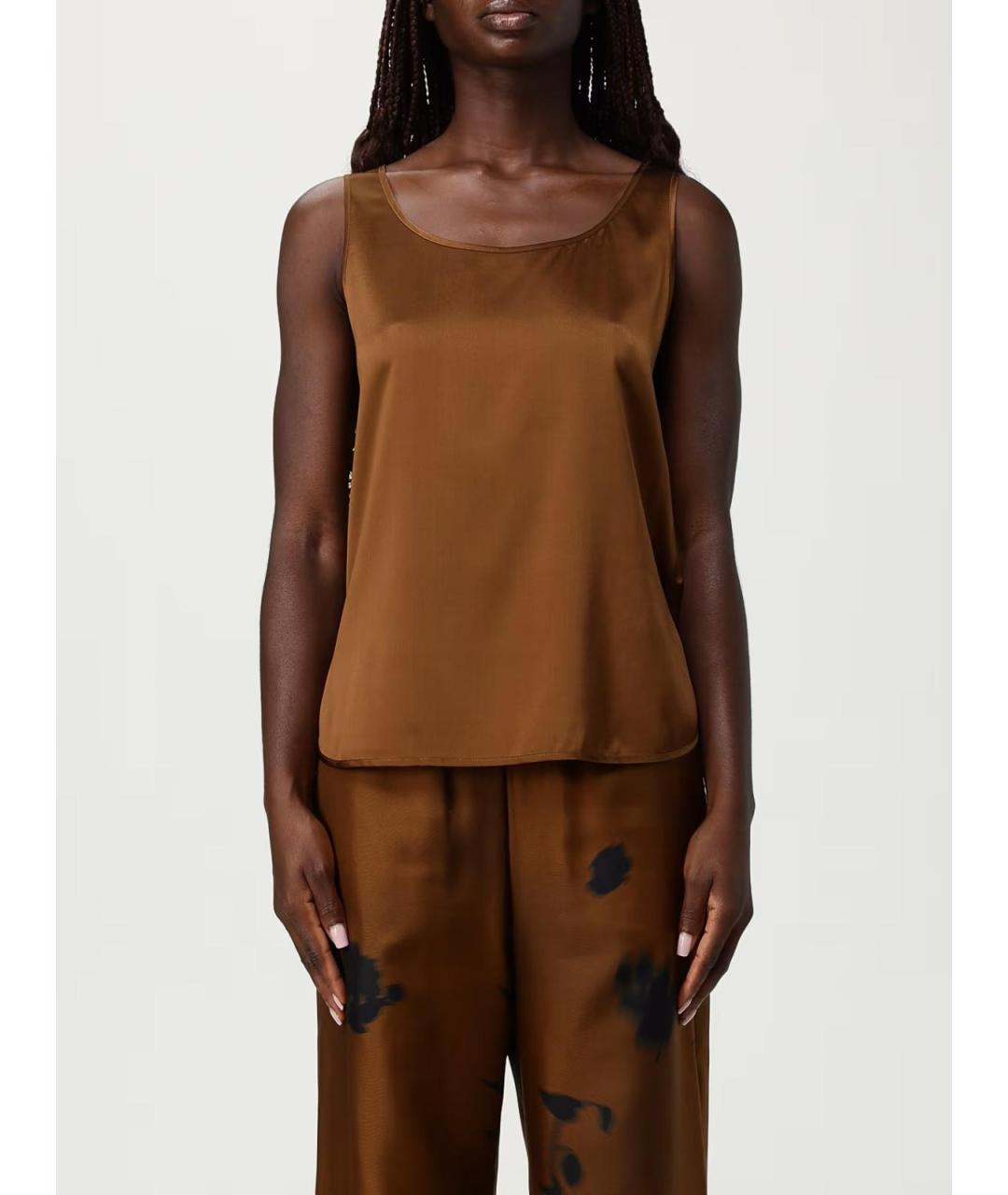 MAX MARA Коричневая шелковая майка, фото 3