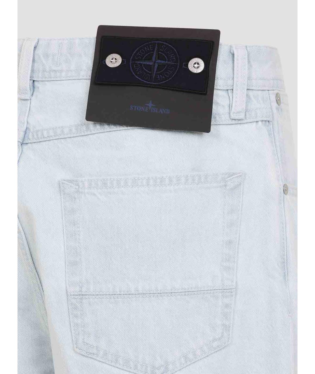 STONE ISLAND Голубые хлопковые прямые джинсы, фото 3