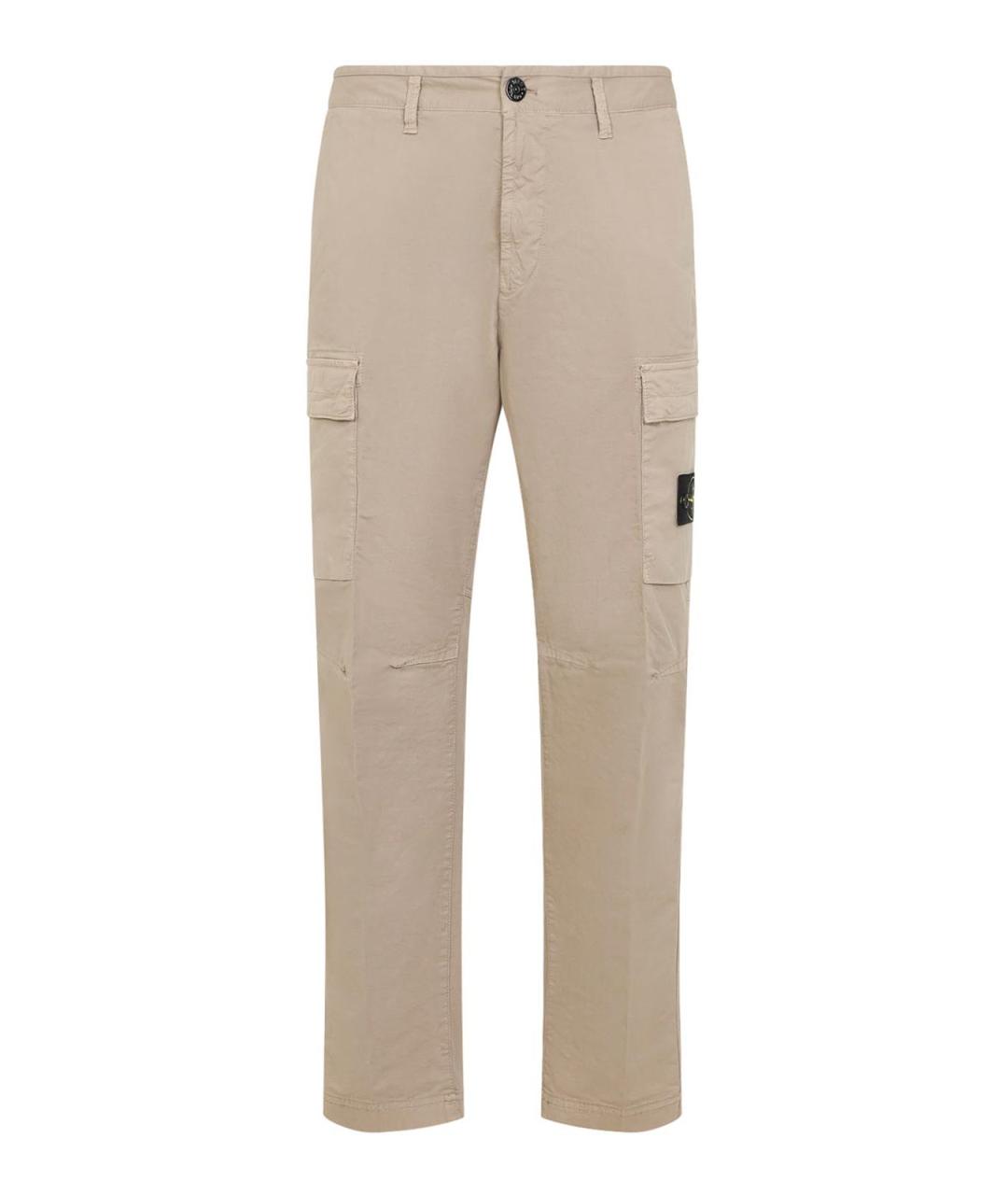 STONE ISLAND Бежевые хлопковые повседневные брюки, фото 1