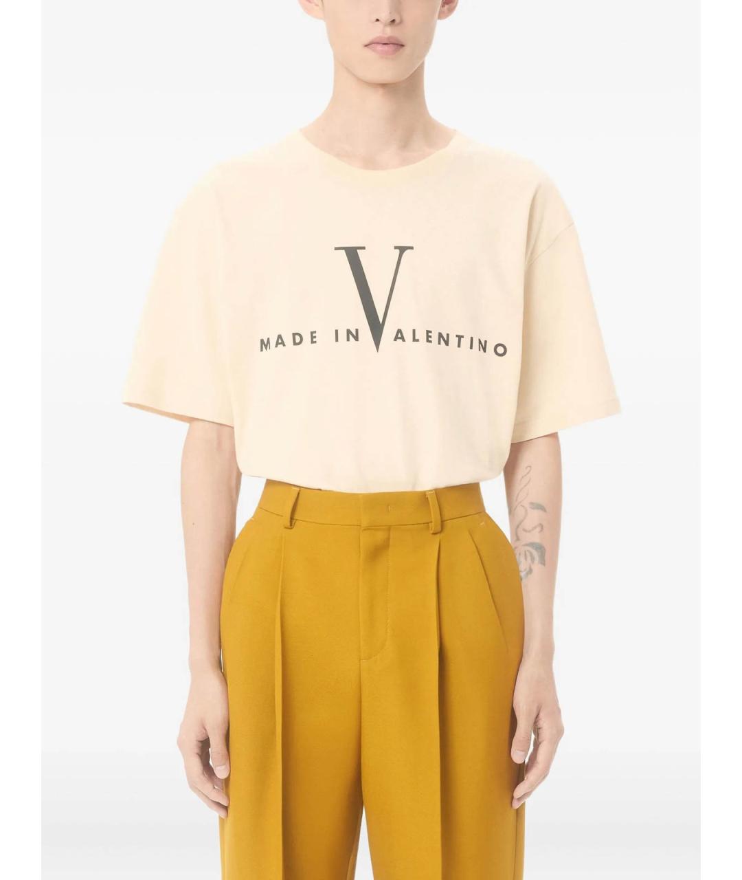 VALENTINO Бежевая хлопковая футболка, фото 3