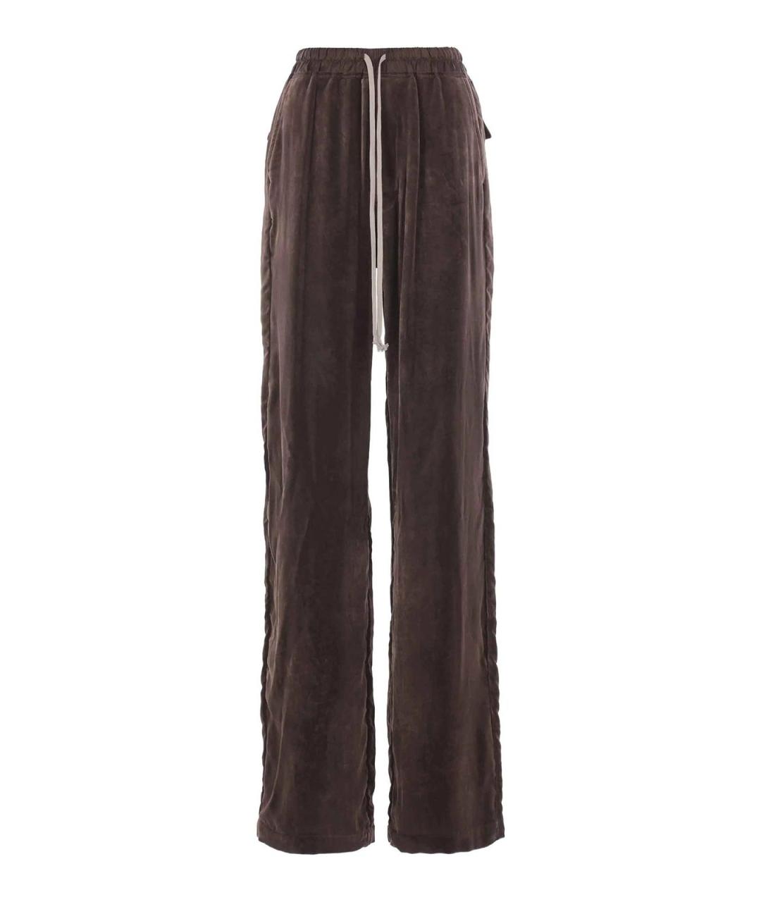 RICK OWENS Коричневые шелковые повседневные брюки, фото 1