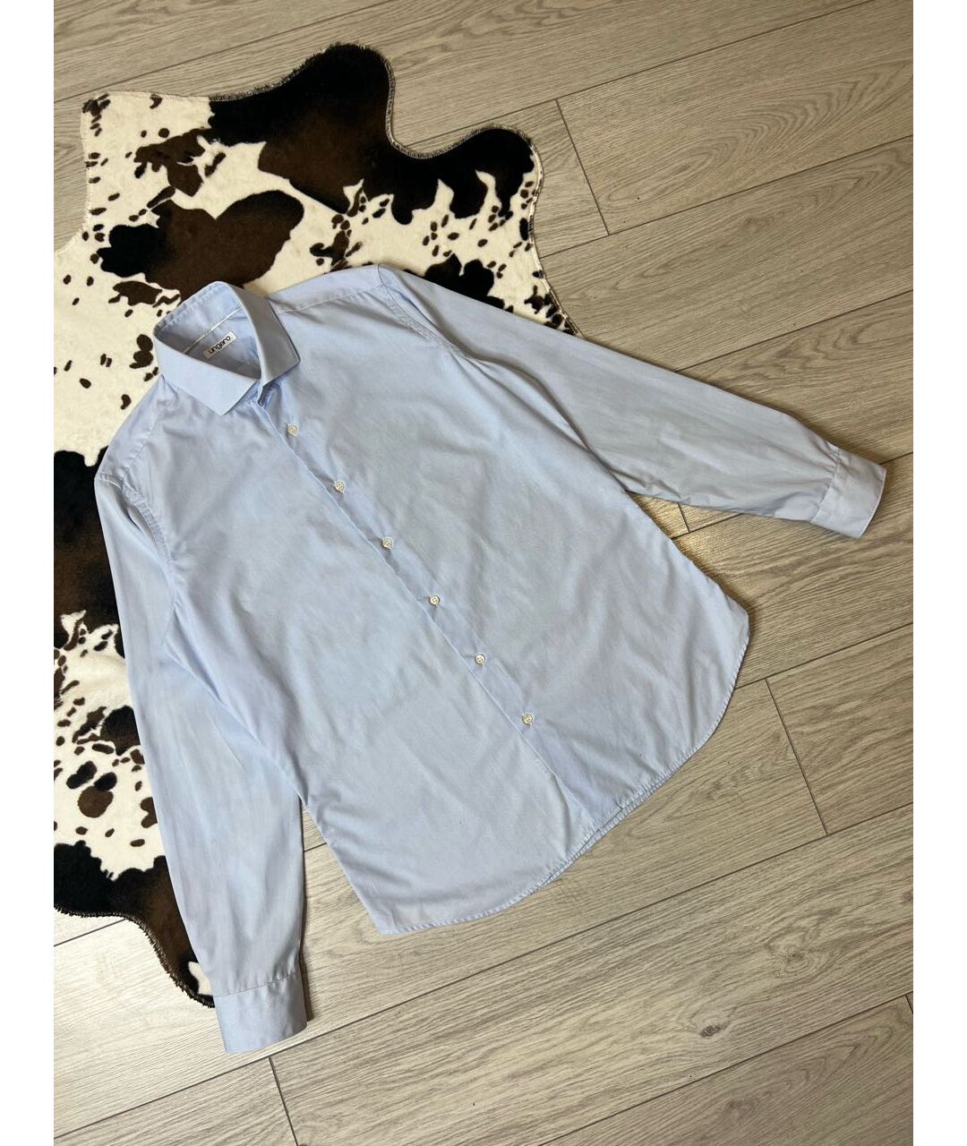 EMANUEL UNGARO Голубая хлопковая классическая рубашка, фото 9