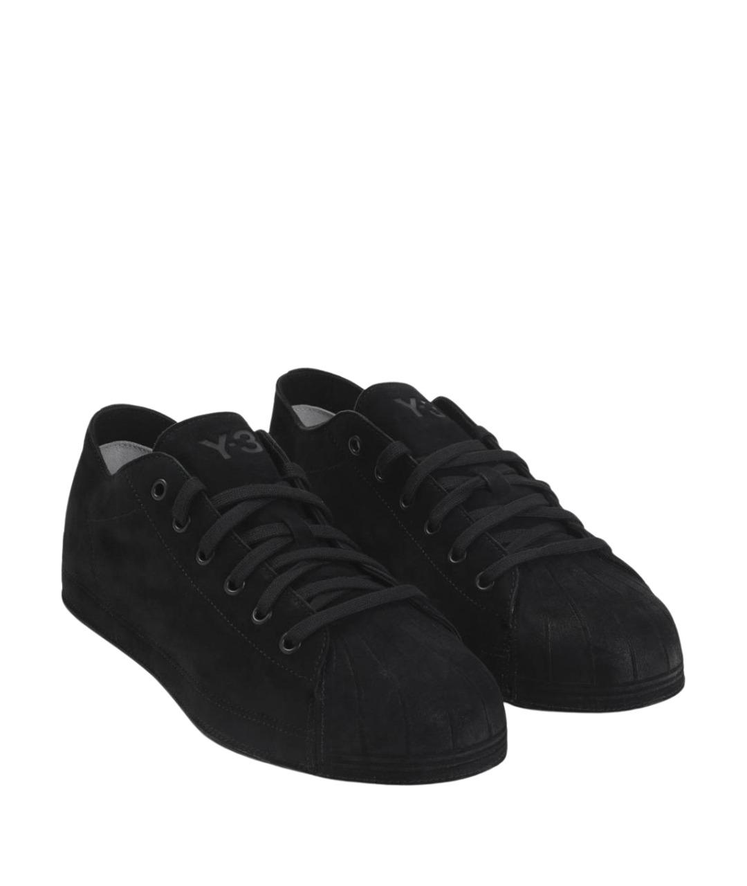 Y-3 Черные кожаные низкие кроссовки / кеды, фото 3
