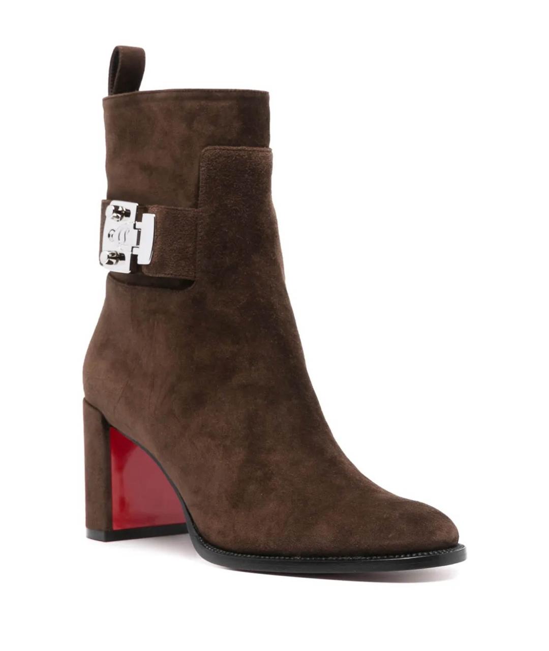 CHRISTIAN LOUBOUTIN Коричневые кожаные ботильоны, фото 2