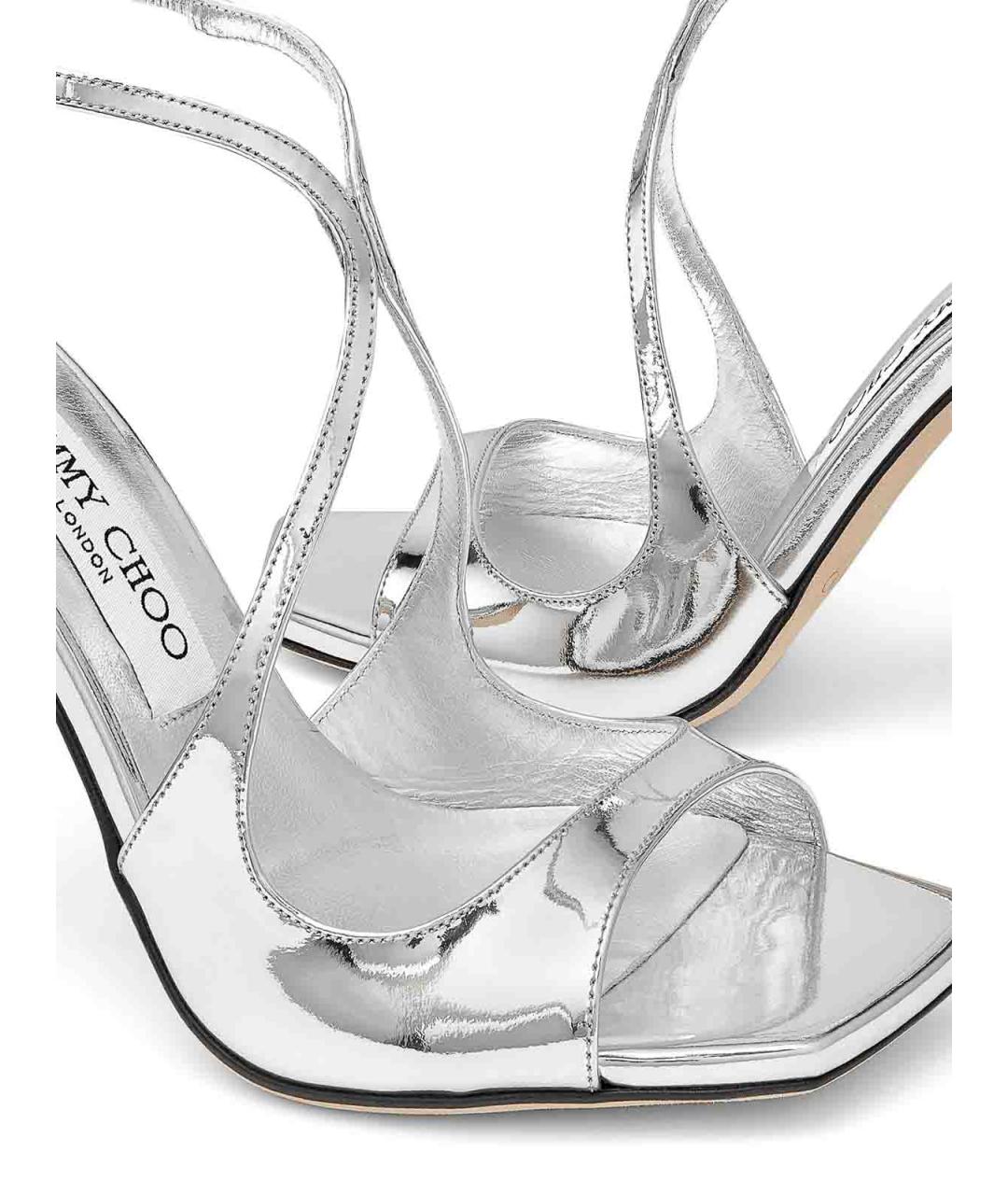 JIMMY CHOO Серебряные кожаные босоножки, фото 4