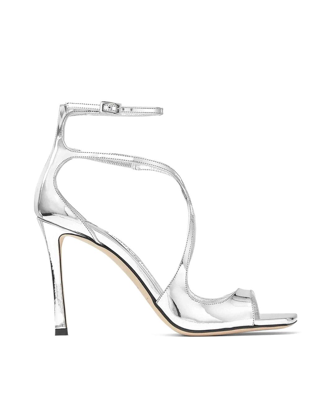 JIMMY CHOO Серебряные кожаные босоножки, фото 1