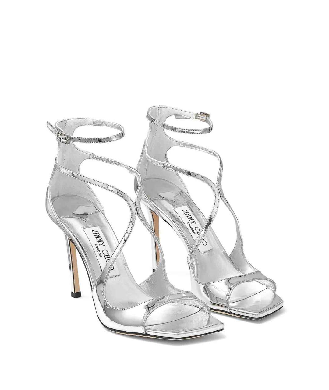 JIMMY CHOO Серебряные кожаные босоножки, фото 2