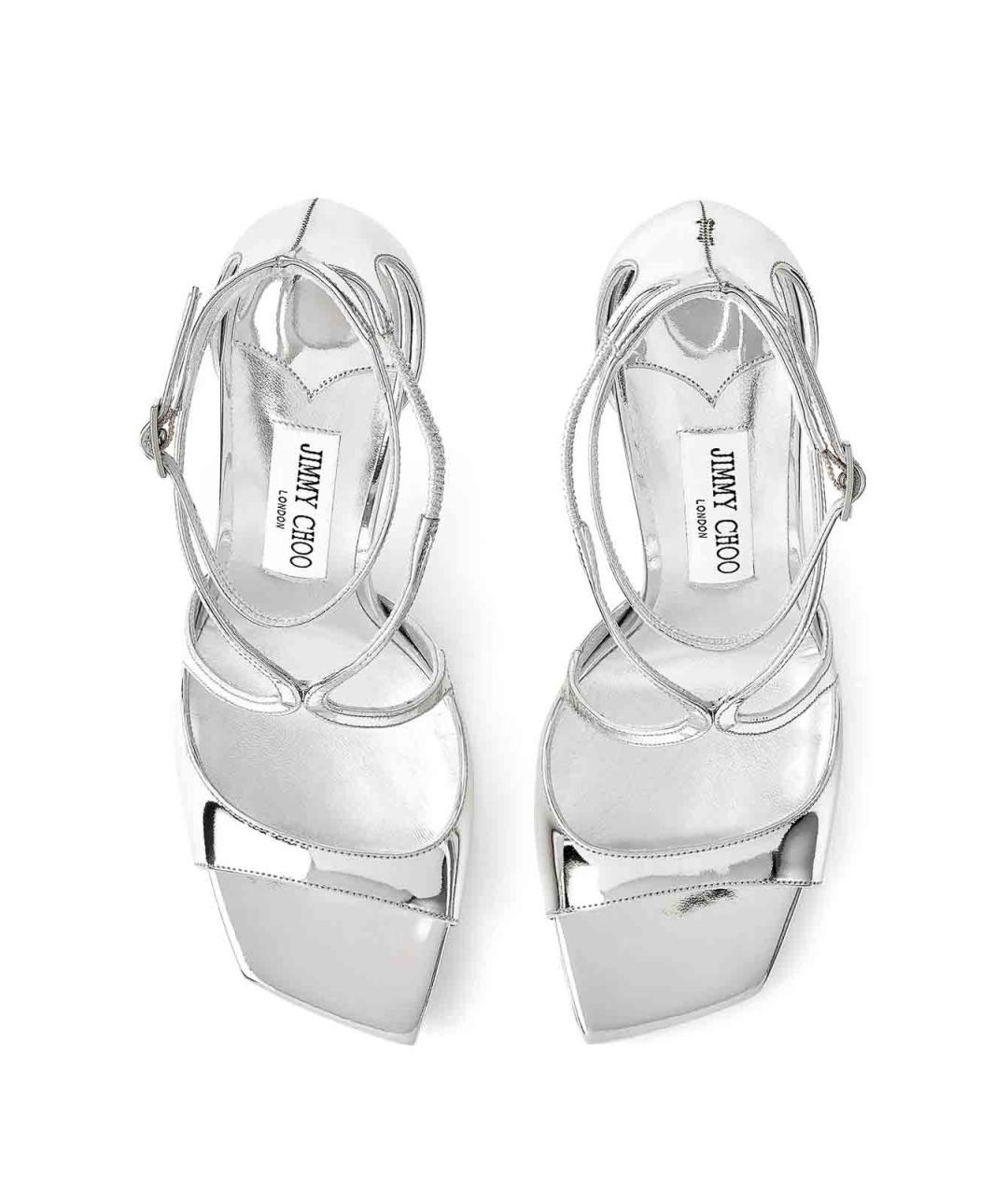 JIMMY CHOO Серебряные кожаные босоножки, фото 5