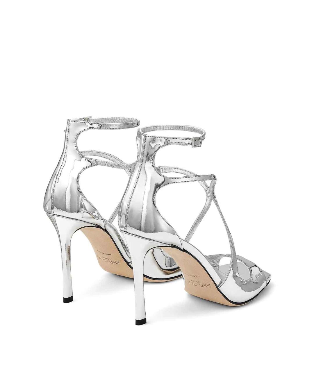 JIMMY CHOO Серебряные кожаные босоножки, фото 3
