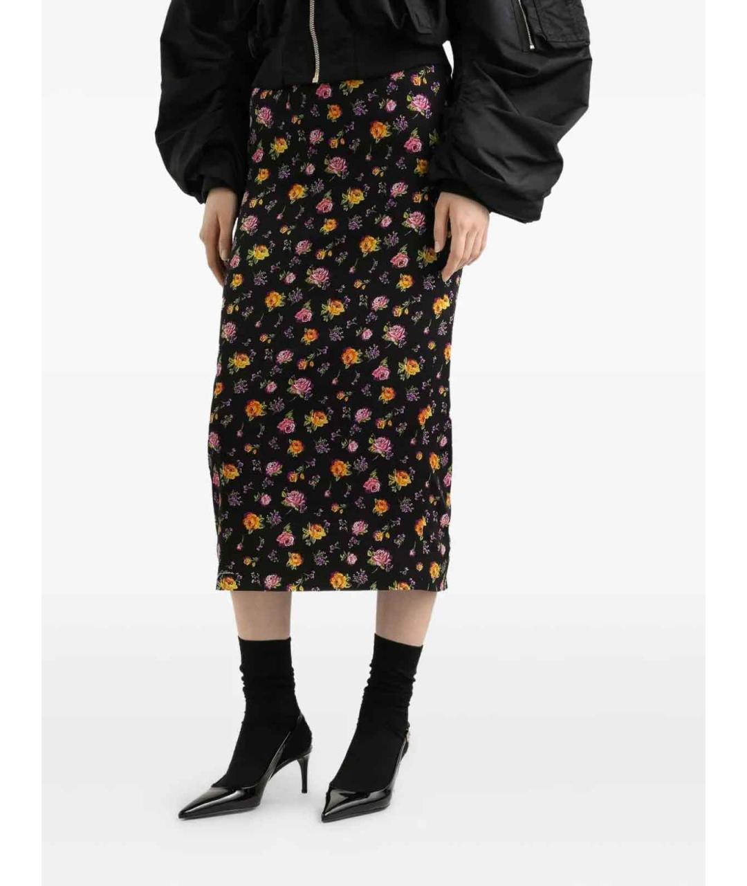 DOLCE&GABBANA Черная шелковая юбка миди, фото 4