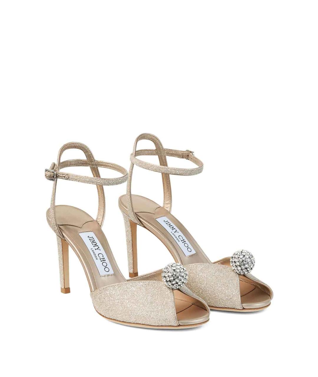 JIMMY CHOO Золотые текстильные босоножки, фото 2