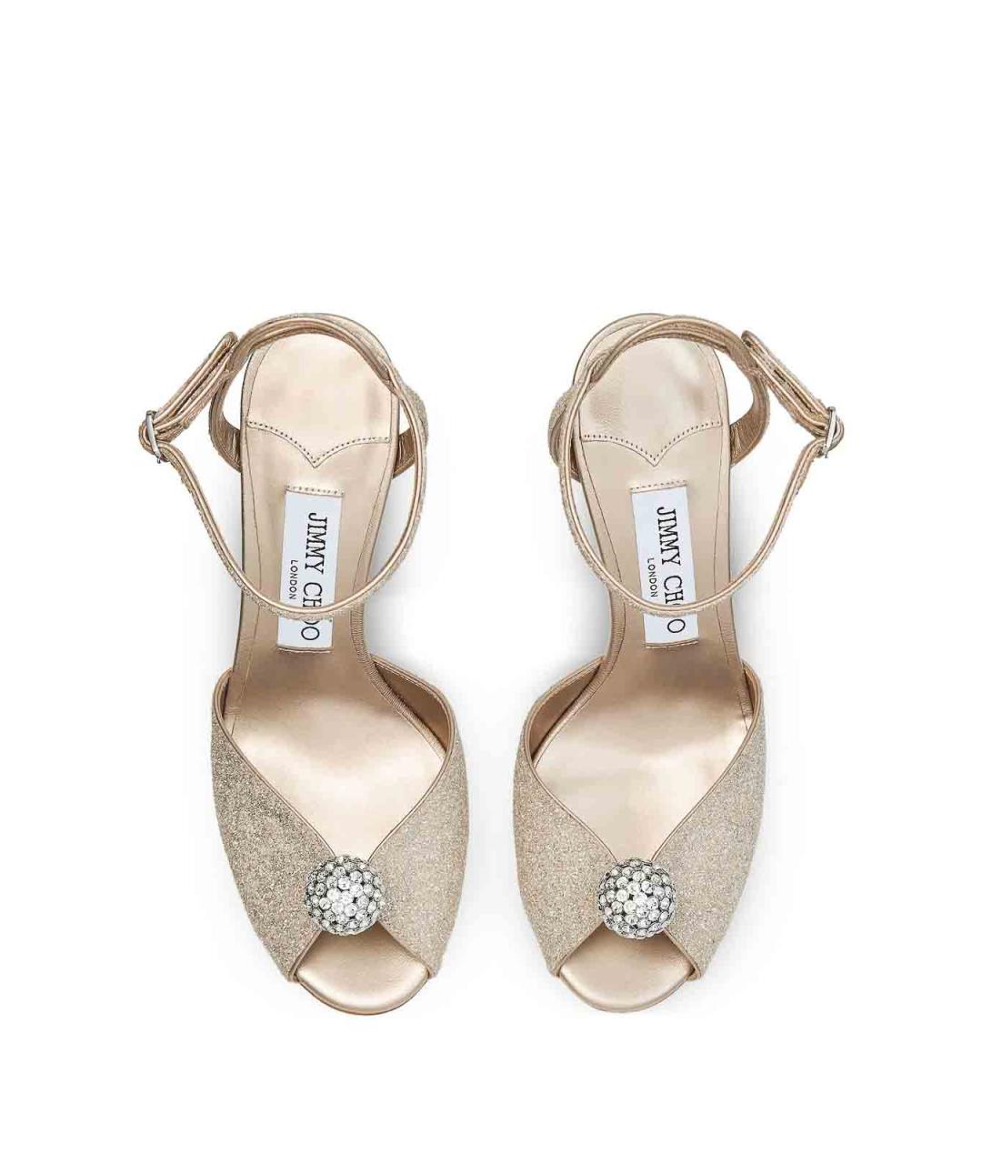 JIMMY CHOO Золотые текстильные босоножки, фото 4