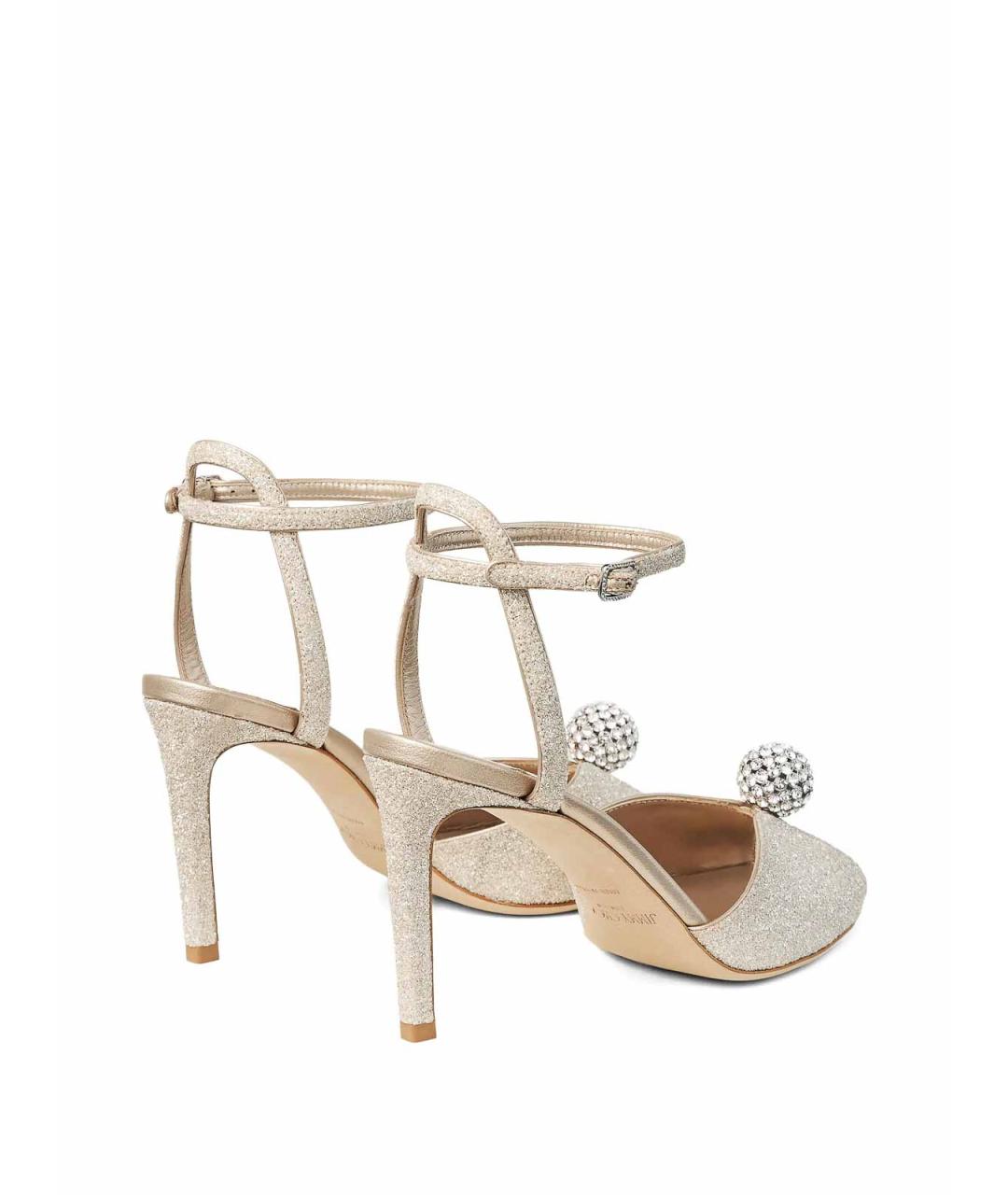 JIMMY CHOO Золотые текстильные босоножки, фото 3