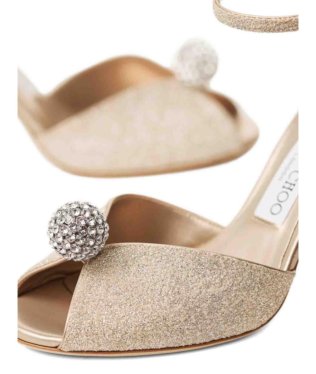 JIMMY CHOO Золотые текстильные босоножки, фото 5