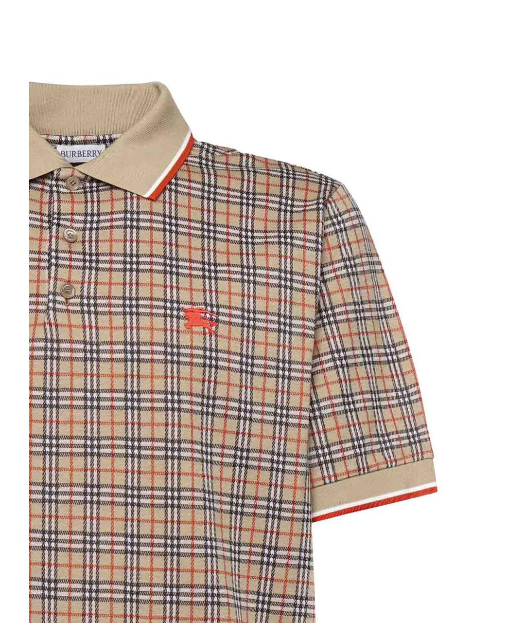 BURBERRY Бежевое вискозное поло с коротким рукавом, фото 2