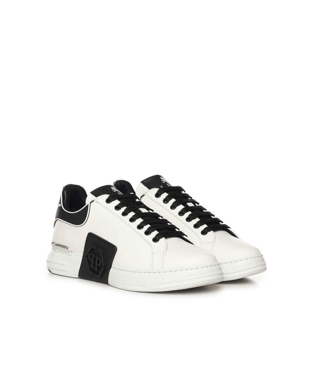 PHILIPP PLEIN Белые кожаные низкие кроссовки / кеды, фото 2