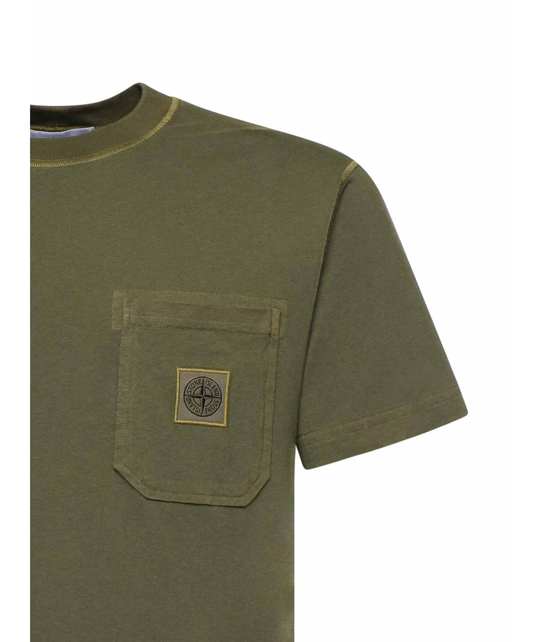 STONE ISLAND Хаки хлопковая футболка, фото 2