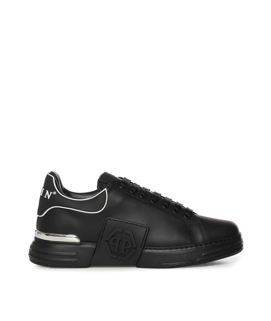 PHILIPP PLEIN Черные кожаные низкие кроссовки / кеды, фото 1
