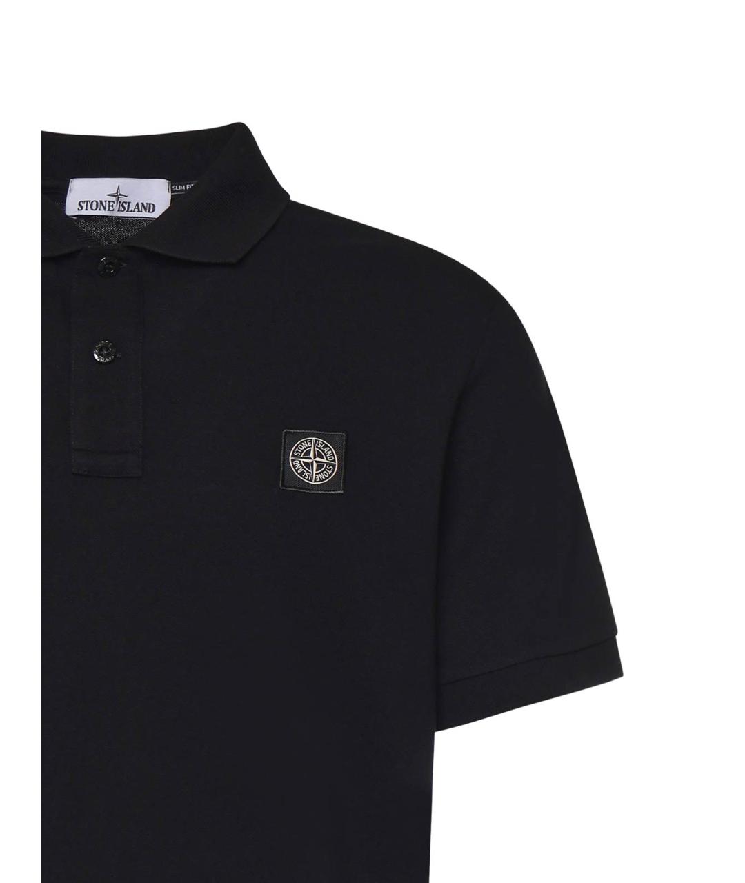 STONE ISLAND Черное хлопковое поло с коротким рукавом, фото 2