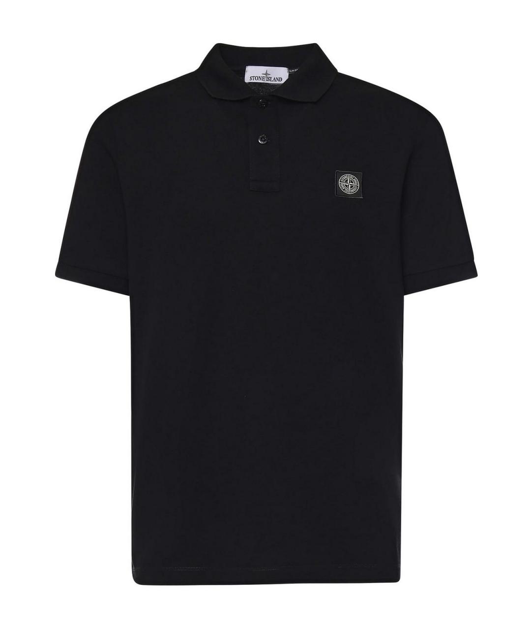 STONE ISLAND Черное хлопковое поло с коротким рукавом, фото 1