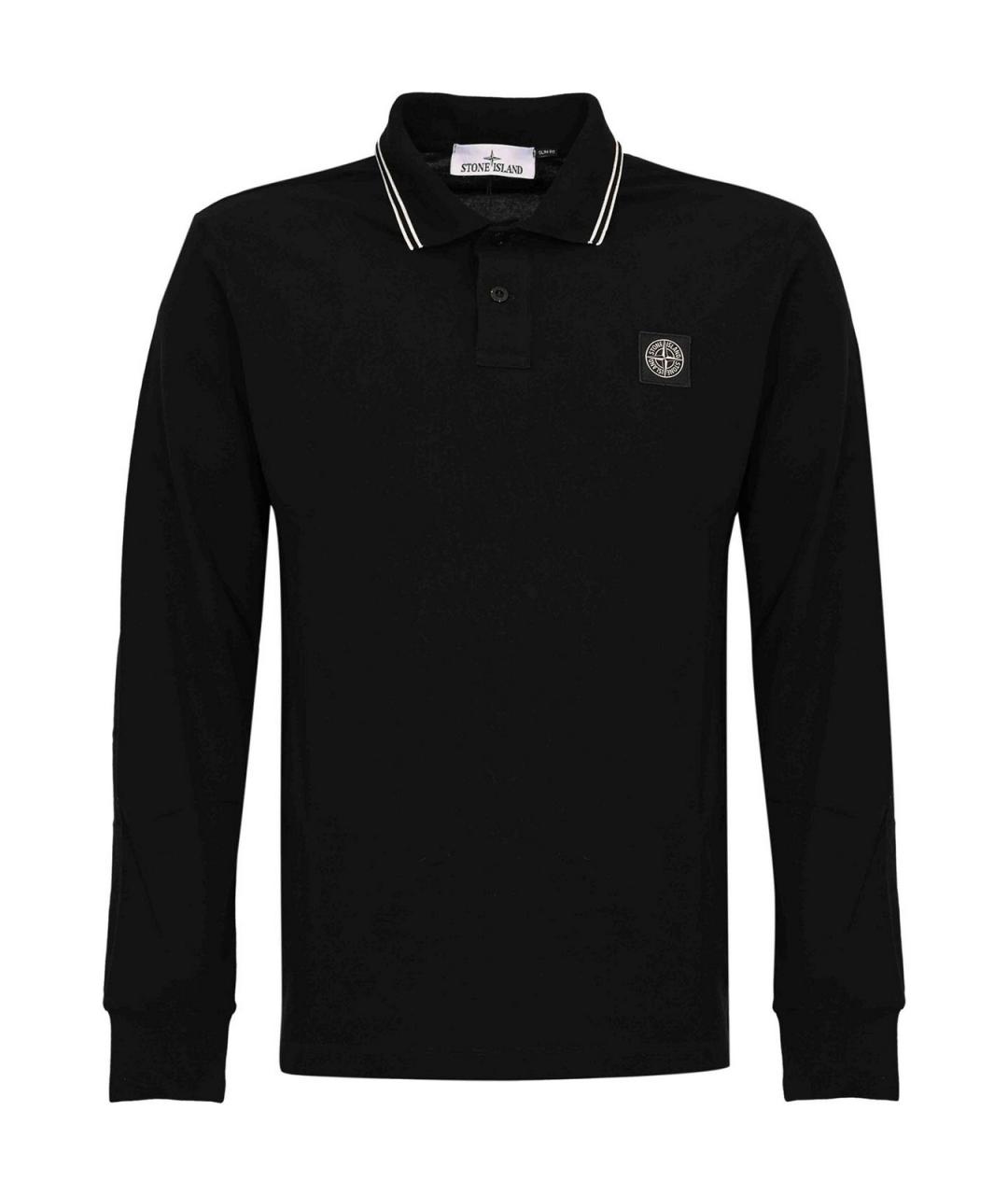 STONE ISLAND Черное хлопковое поло с длинным рукавом, фото 1