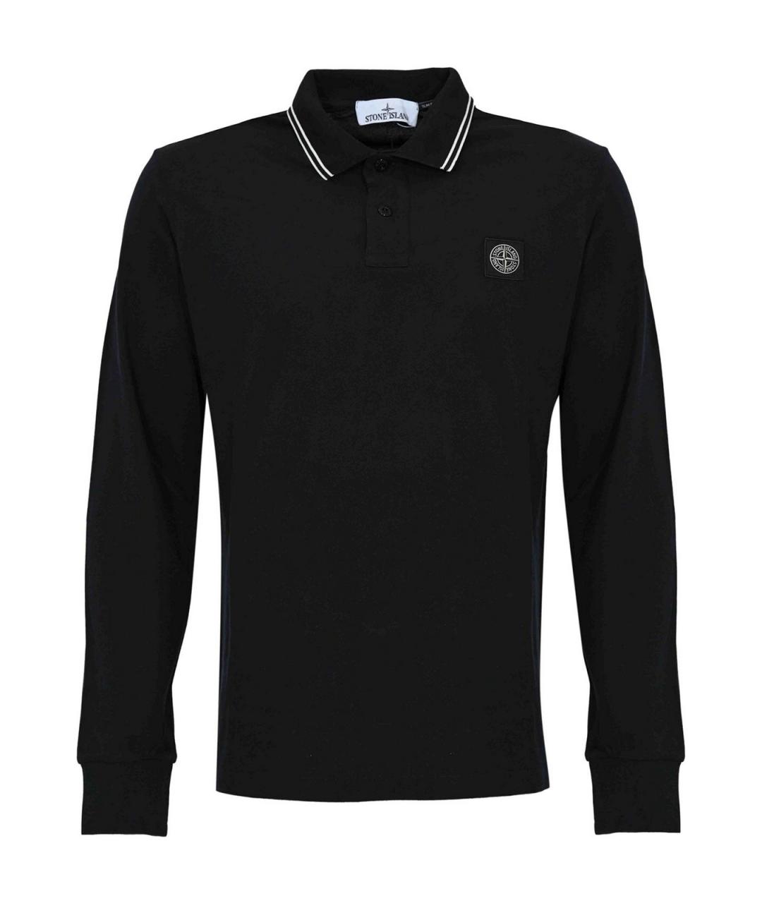 STONE ISLAND Темно-синее хлопковое поло с длинным рукавом, фото 1