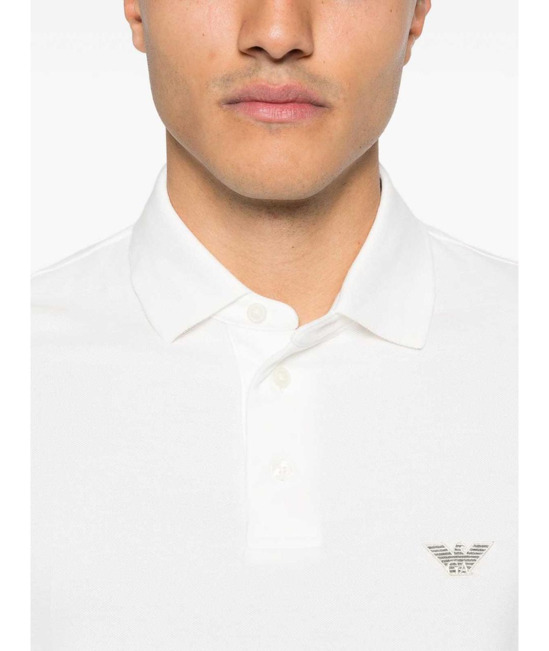 EMPORIO ARMANI Белое хлопковое поло с коротким рукавом, фото 3