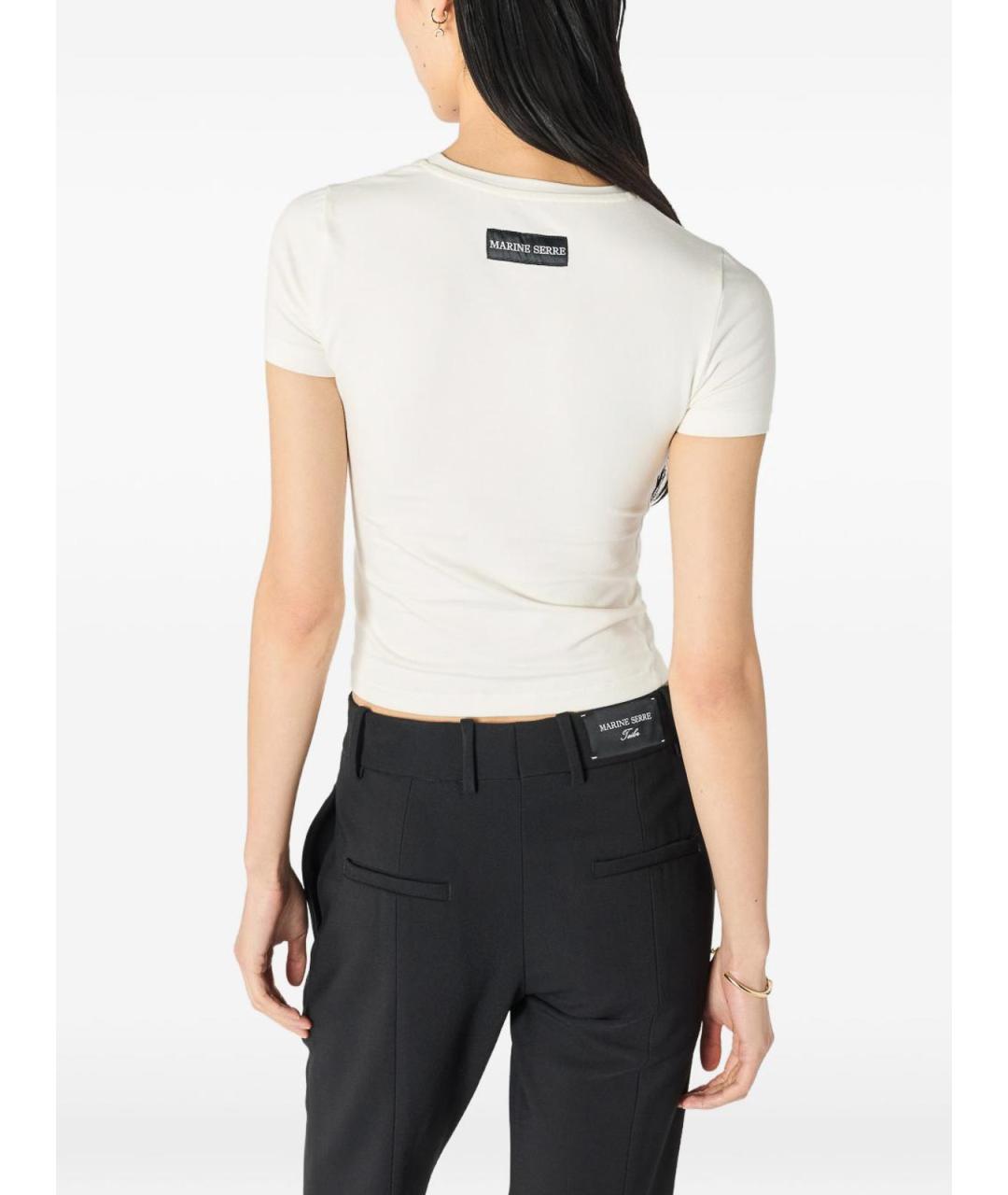 MARINE SERRE Белая хлопко-эластановая футболка, фото 4