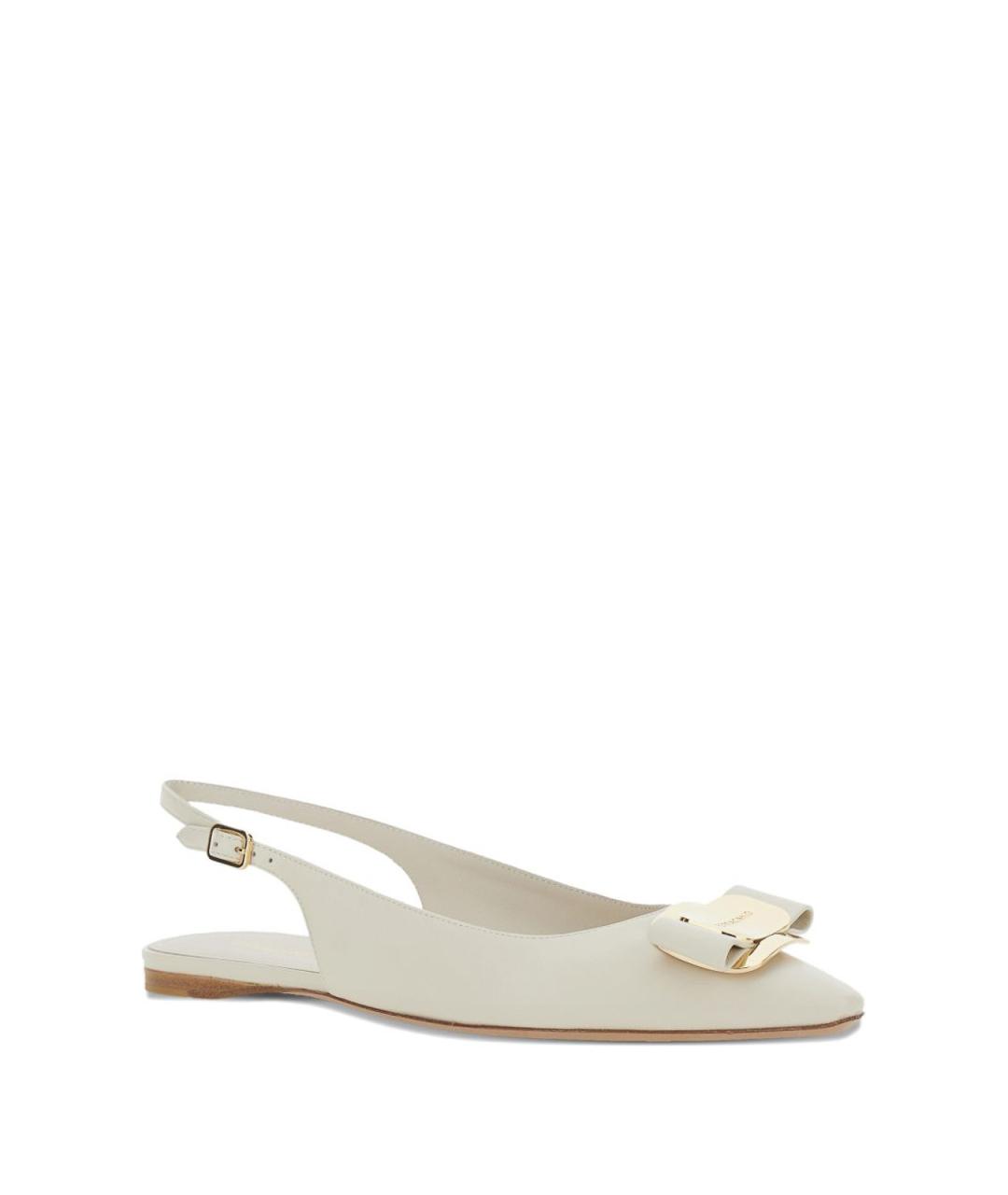 FERRAGAMO Бежевые кожаные балетки, фото 3