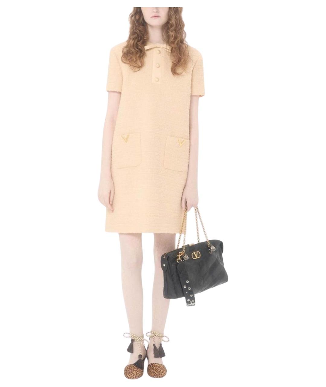 VALENTINO Бежевое бархатное повседневное платье, фото 3
