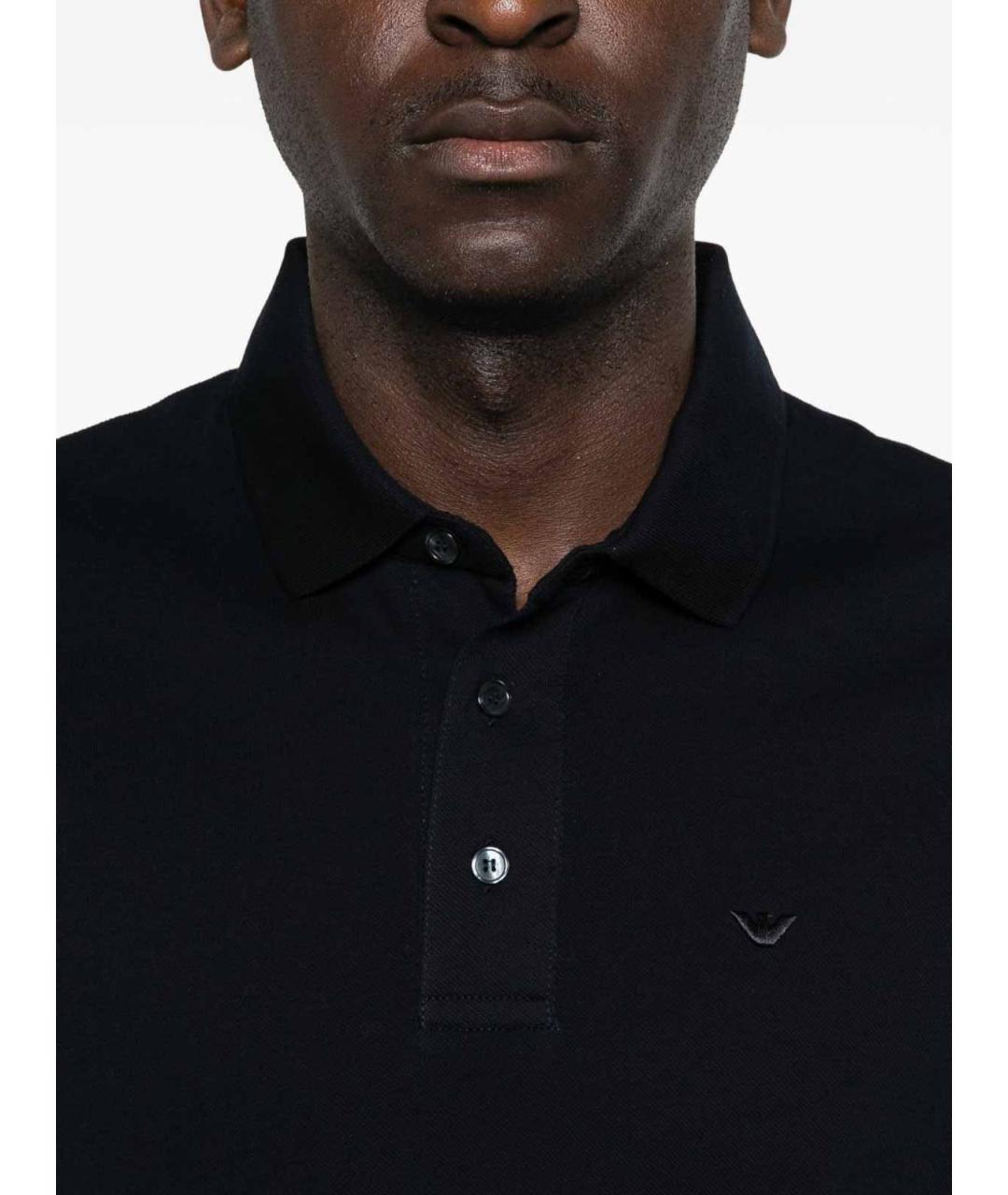 EMPORIO ARMANI Темно-синее хлопковое поло с коротким рукавом, фото 5