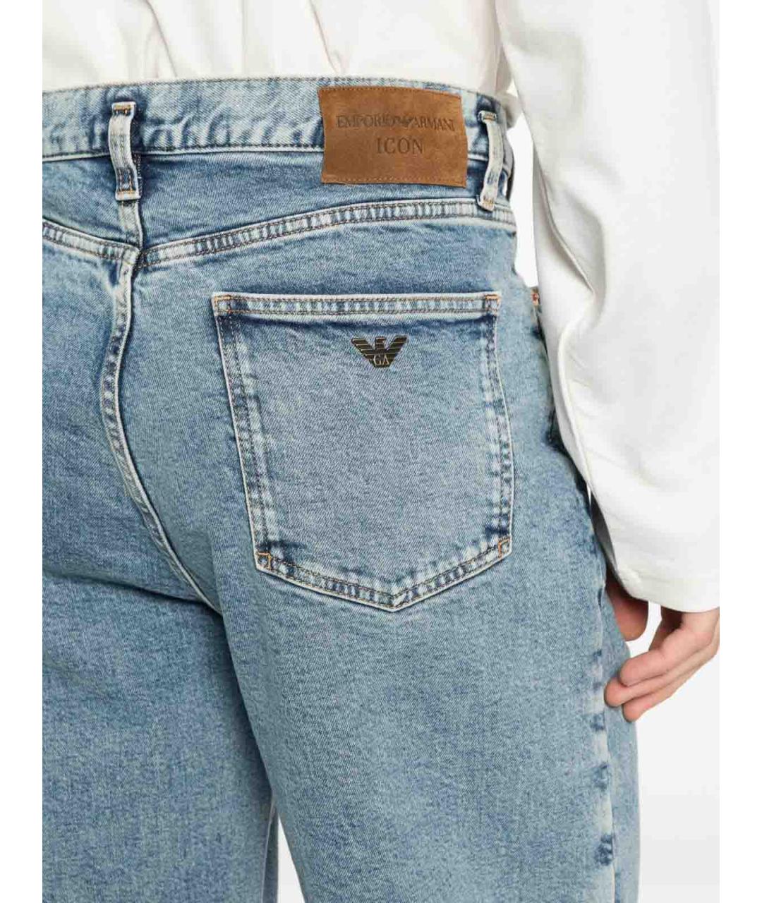 EMPORIO ARMANI Синие хлопковые прямые джинсы, фото 4