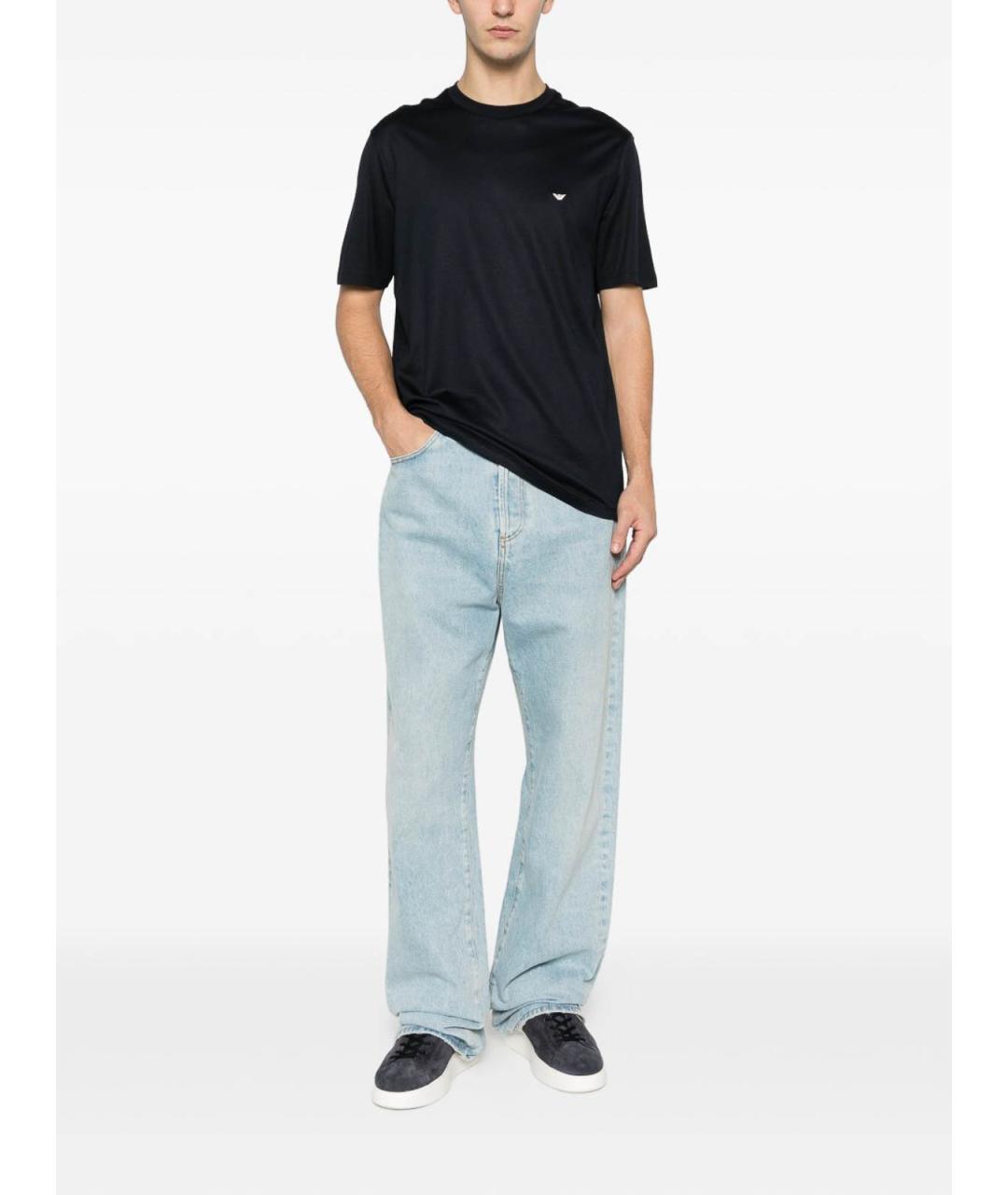 EMPORIO ARMANI Темно-синяя хлопковая футболка, фото 4