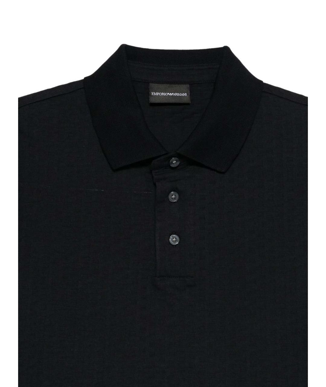 EMPORIO ARMANI Темно-синее хлопковое поло с коротким рукавом, фото 2