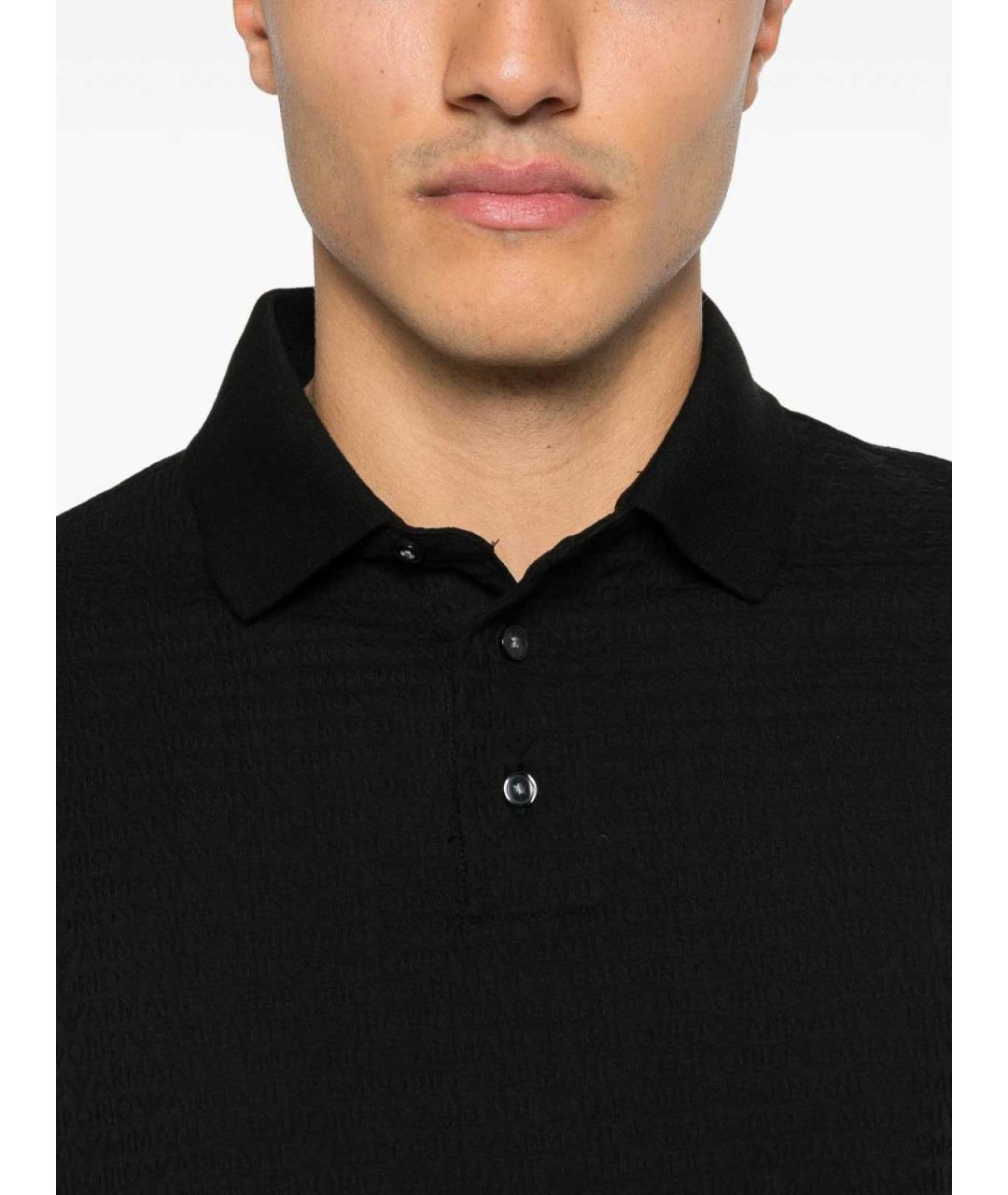 EMPORIO ARMANI Черное хлопковое поло с коротким рукавом, фото 2