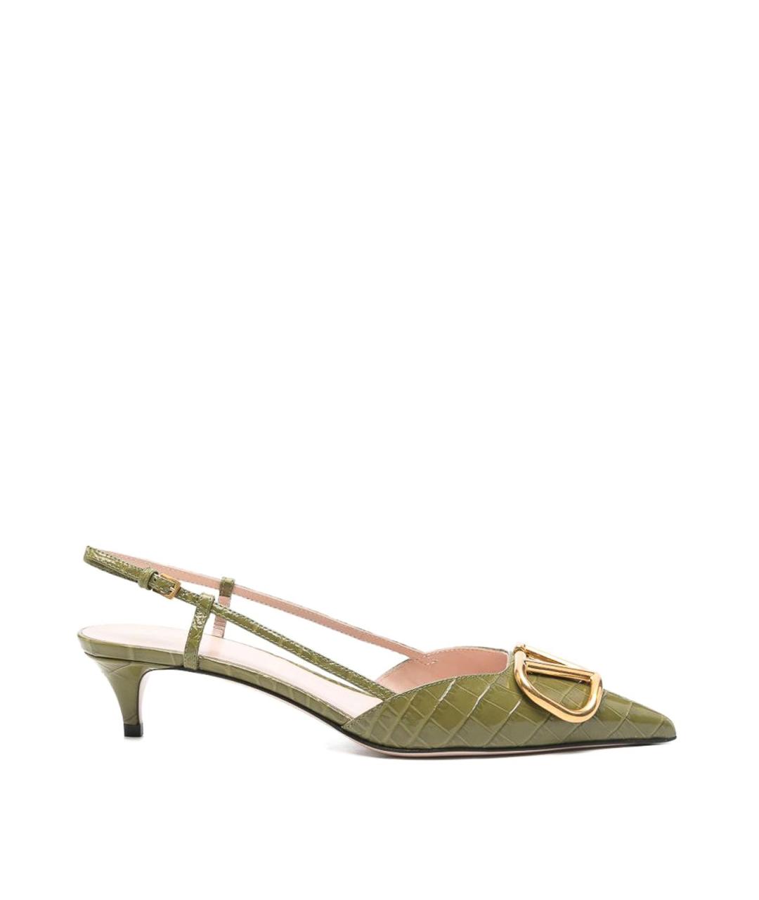 VALENTINO Зеленые кожаные лодочки на низком каблуке, фото 1