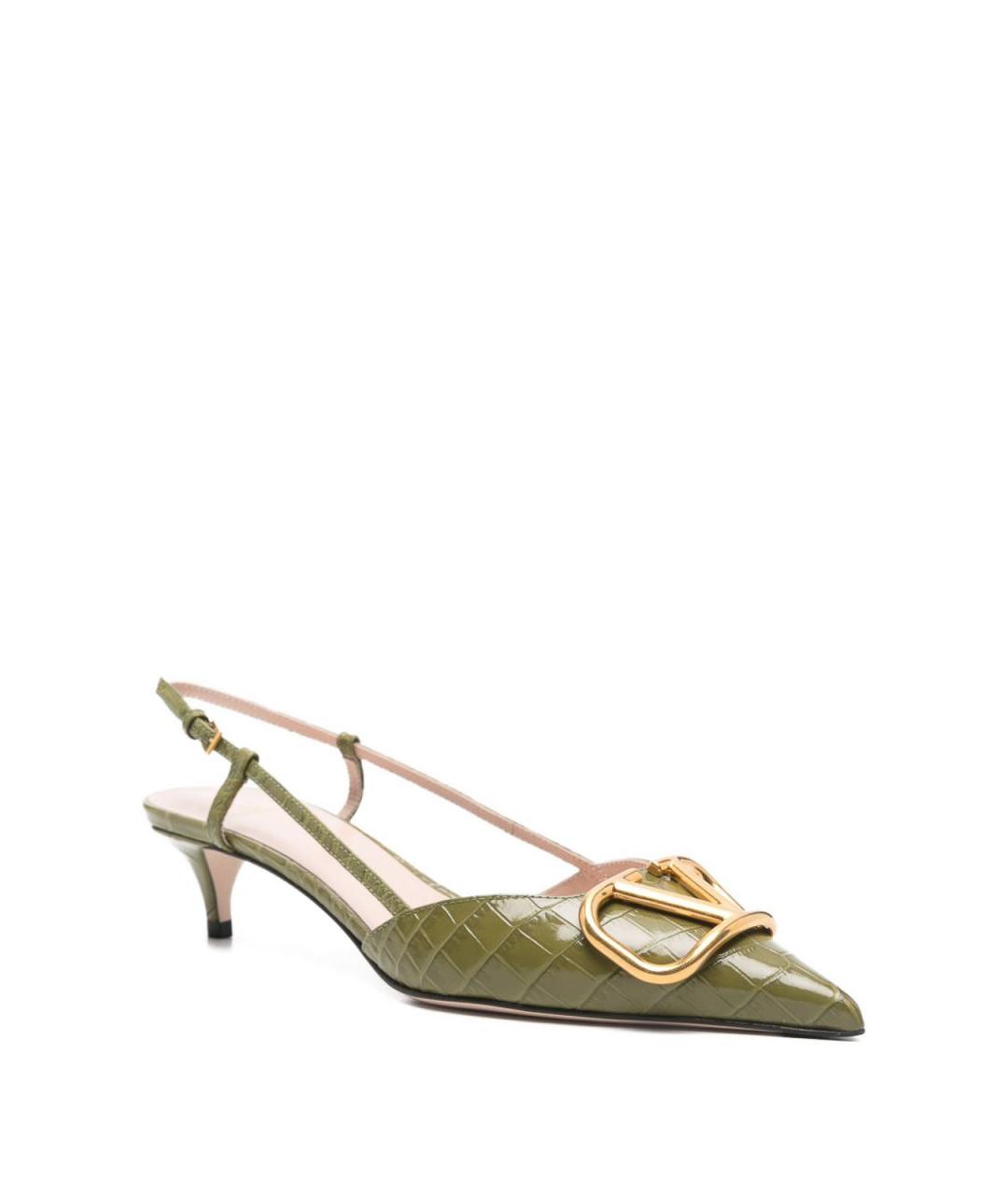VALENTINO Зеленые кожаные лодочки на низком каблуке, фото 2