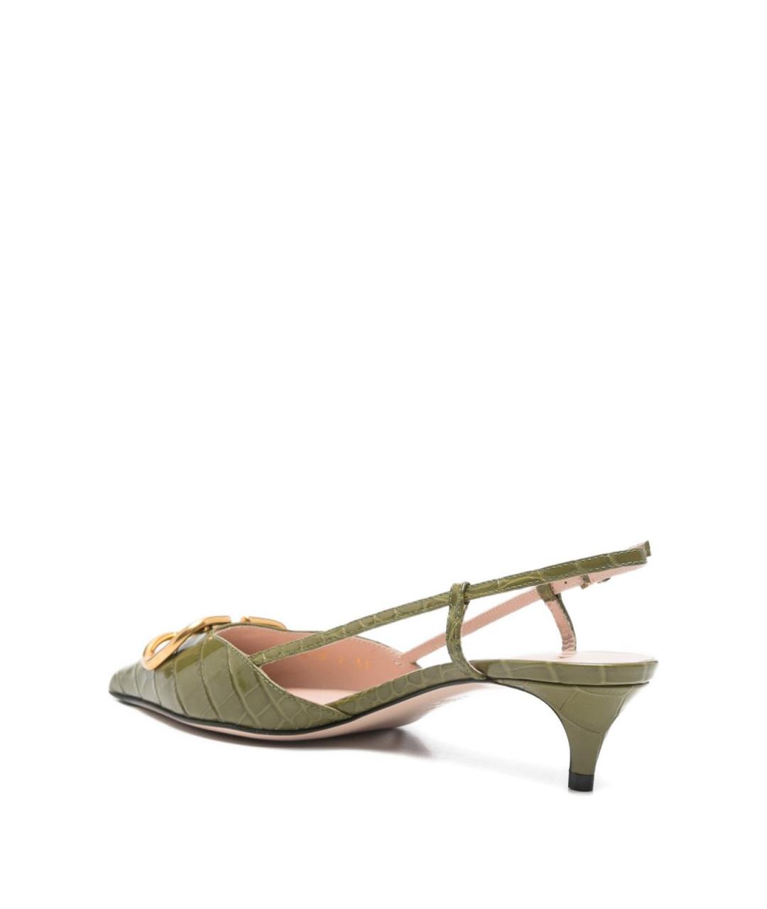 VALENTINO Зеленые кожаные лодочки на низком каблуке, фото 4