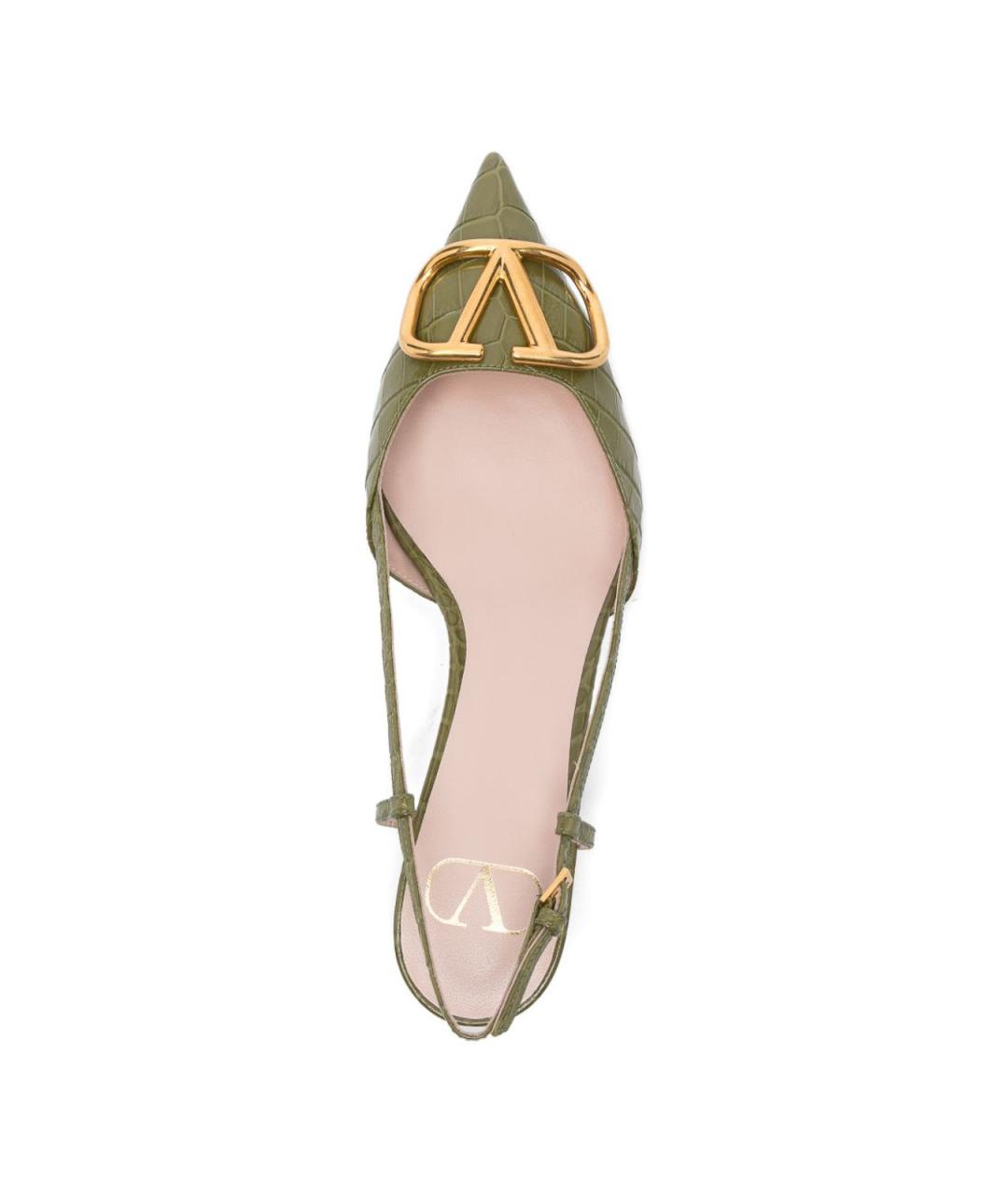 VALENTINO Зеленые кожаные лодочки на низком каблуке, фото 3