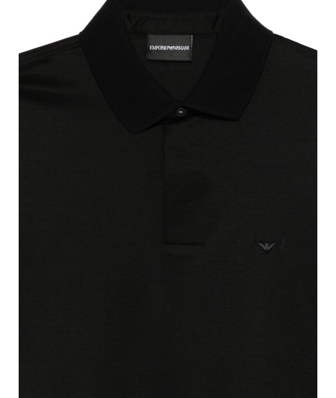 EMPORIO ARMANI Черное хлопковое поло с коротким рукавом, фото 3