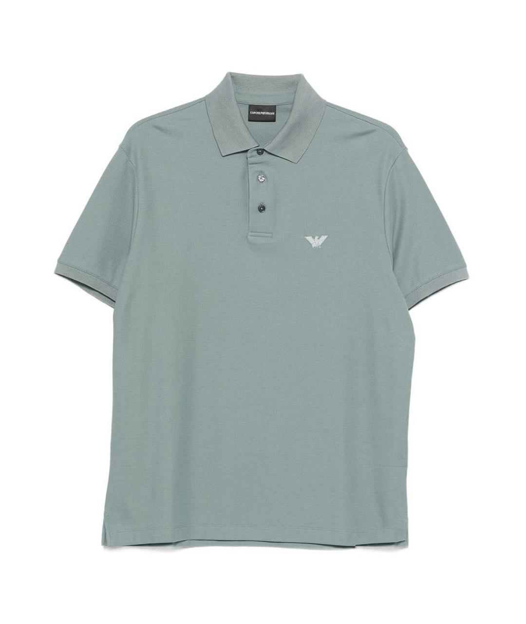 EMPORIO ARMANI Синее хлопковое поло с коротким рукавом, фото 1