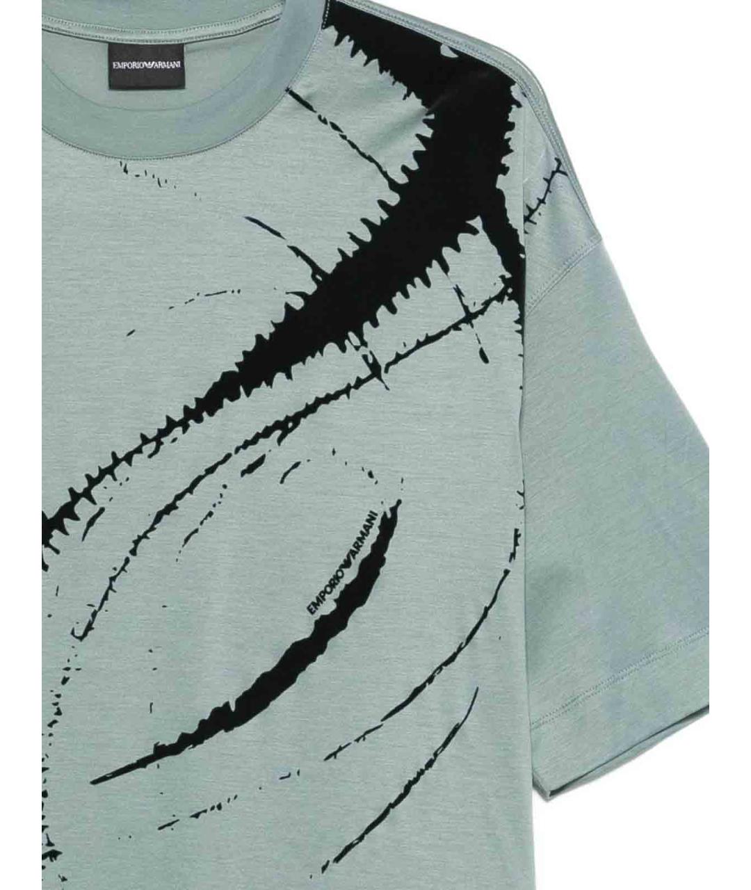 EMPORIO ARMANI Голубая хлопковая футболка, фото 3