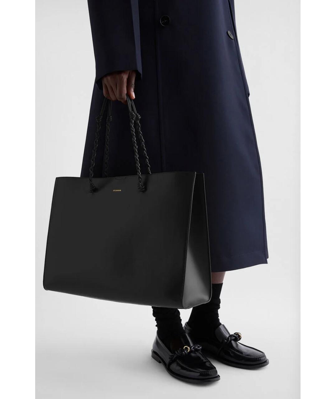 JIL SANDER Черная кожаная сумка тоут, фото 4