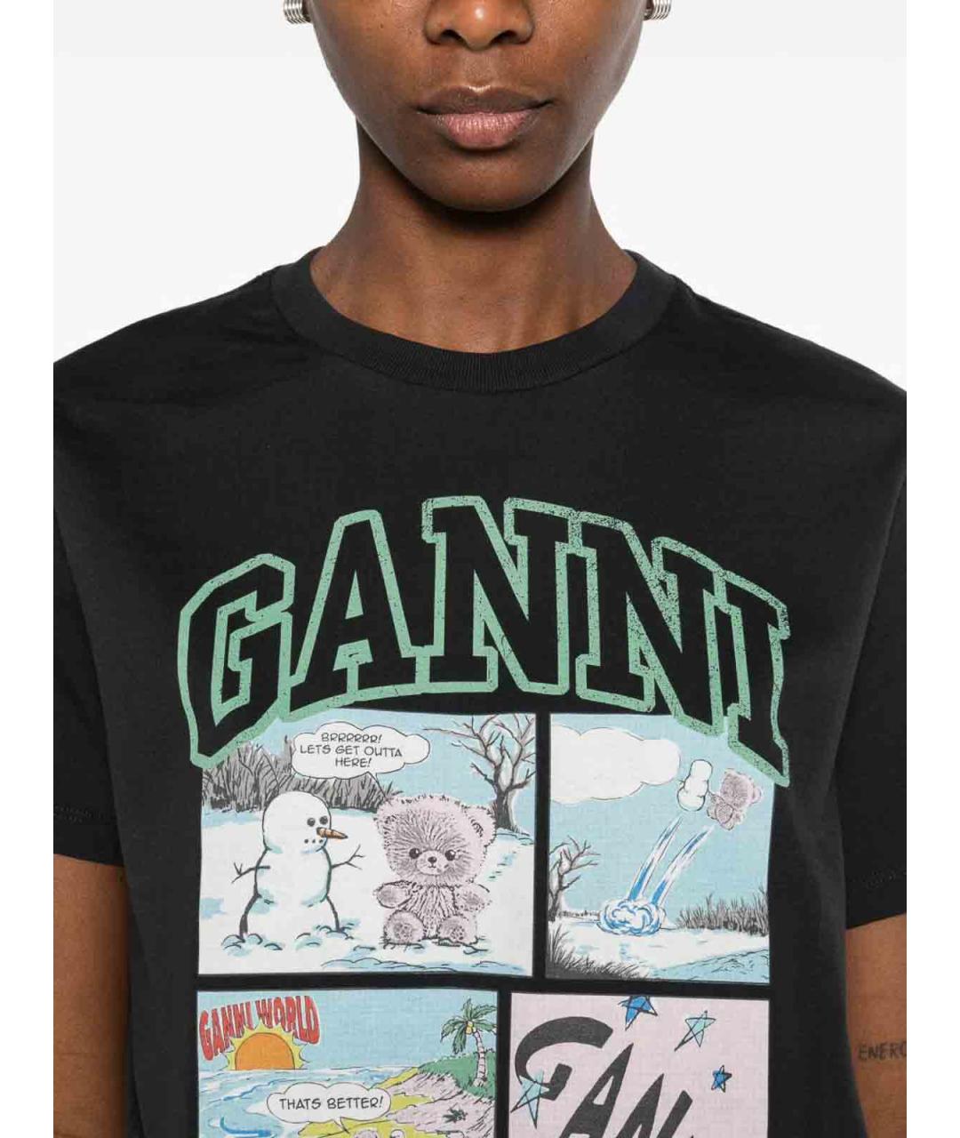 GANNI Черная хлопковая футболка, фото 4